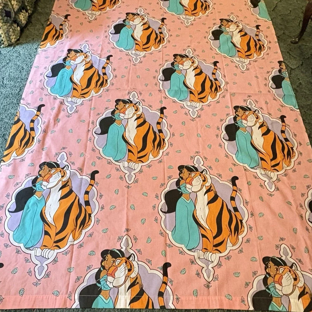 Disney Flat Sheet Jasmine Sheet Aladdin Rajah VTG 90s